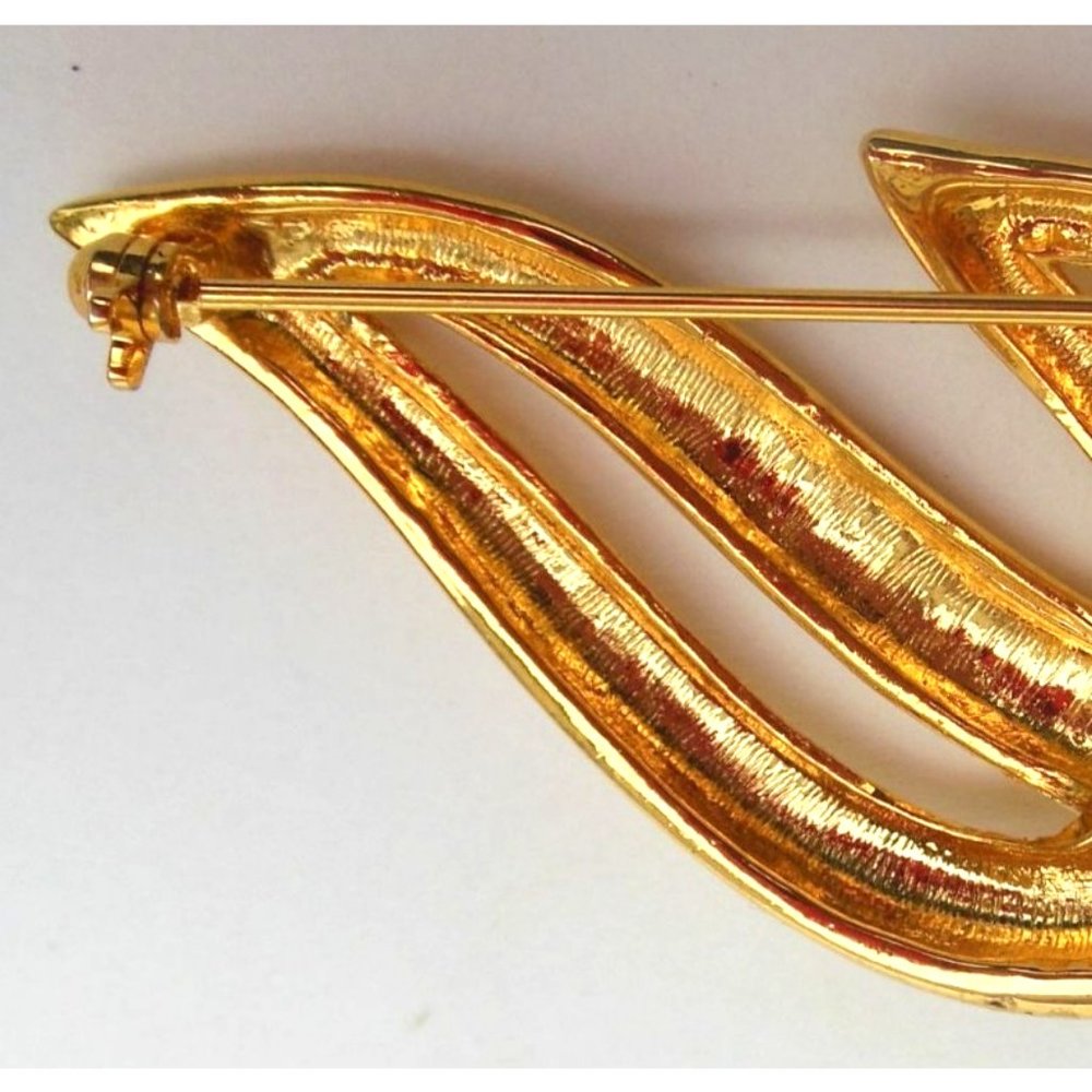 Vintage Modernist Double Waveform Swoosh Swirl Brooch in Gold Tone - Picture 4 of 4